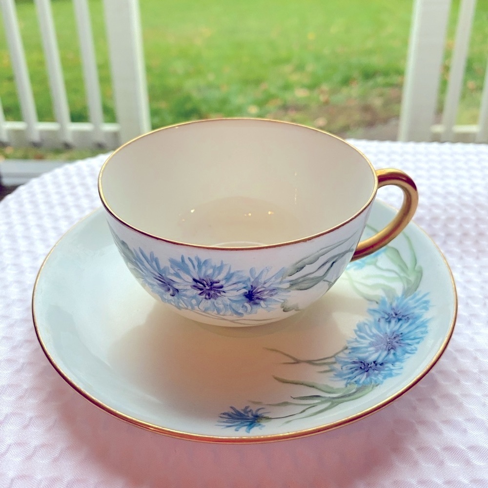 Antique Bavarian Tea Set Hand-Painted Cornflower Blue 6 Piece